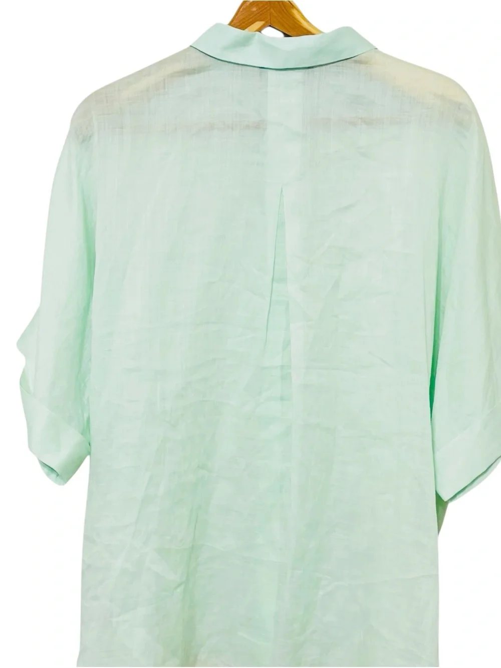 Lafayette 148 New York Ramie Tencel Button Up Top Short Sleeve Sage Green Blouse - Picture 4 of 10
